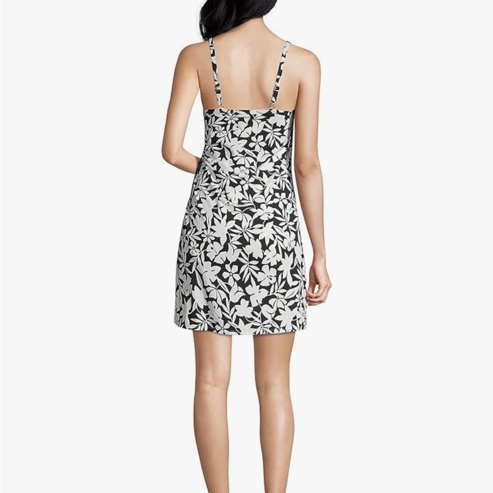 Lands' End Womens Chlorine Resistant Sweetheart Swim Dress Black Havana Floral - Picture 2 of 9